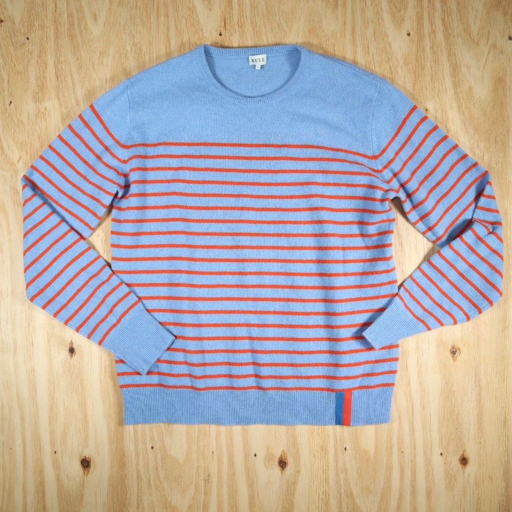 Kule Sophie Stripe Cashmere Pullover Sweater Poppy Sky Women's L